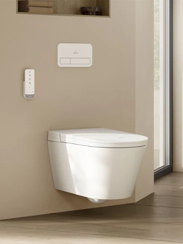 WC-douche Tivo en finition beige intégrale Le WC-douche Tivo avec une finition beige élégante s’intègre harmonieusement dans les intérieurs de salle de bain modernes.