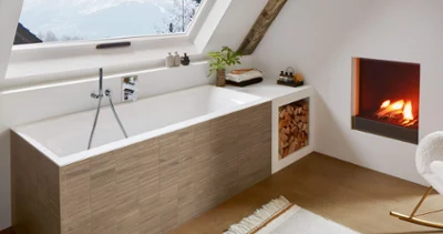 Wanna Subway 3.0 z kominkiem Wanna Subway 3.0 w łazience ze skosem i kominkiem