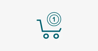 Simple line icon of a shopping cart with a circle containing the number 1, on a plain background.