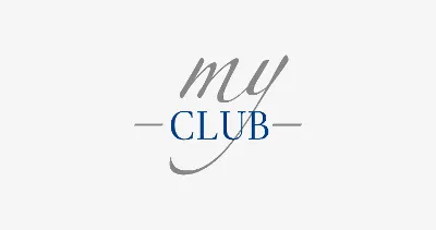 The image shows the words "my CLUB" with "my" in grey font and "CLUB" in blue capital letters, separated by lines.