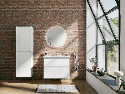 Collaro vanity unit with Venticello vanity washbasin and More to See Lite mirror in an industrial chic bathroom by Villeroy & Boch.