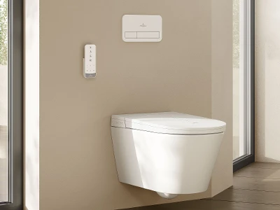 Det elegante Tivo dusjtoalettet i hel beige utførelse glir sømløst inn i moderne baderomsinteriører.