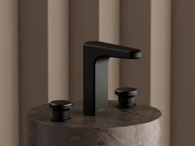 Vea matt sort trehulls servantbatteri. Særpreget Villeroy & Boch Vea trehulls servantbatteri i matt sort, som kombinerer moderne sofistikasjon med tidløs eleganse.