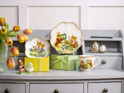 Colorful Easter decorations that bring together tradition and the joy of spring: Create unforgettable Easter moments at home with detailed plates, mugs, and decorative figurines.