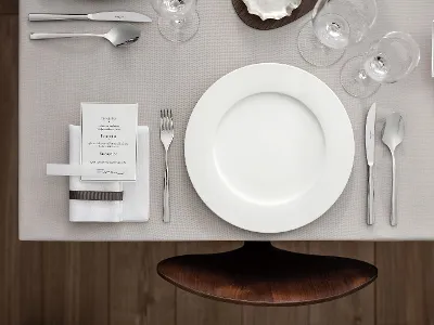 A table setting with a gourmet plate from the Royal collection and cutlery from the Piedmont series by Villeroy & Boch.