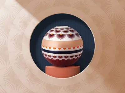 Iconic La Boule Kyoto standing in the middle of a dark blue and bronze background 