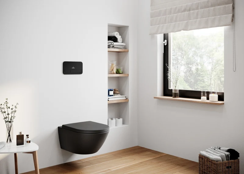 Helder badkamer met Subway 2.0 diepspoeltoilet Helder badkamer met Subway 2.0 diepspoeltoilet en houten accenten