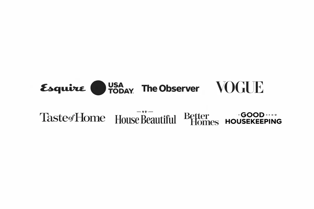 publication-logos-as-seen-in Logos of various well-known magazines and newspapers, including Esquire, USA Today, Vogue, and Good Housekeeping, are arranged in two rows.