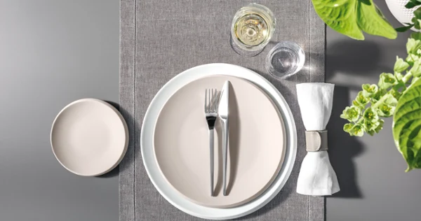 A table setting with NewMoon dinnerware and flatware from Villeroy & Boch.