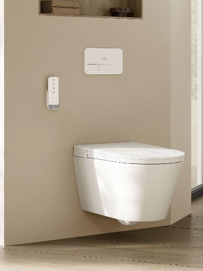 Tivo dusjtoalett i helbeige Subway 3.0-baderom Tivo dusjtoalett i Subway 3.0-baderom med varme, helbeige toner for et harmonisk og moderne interiør.