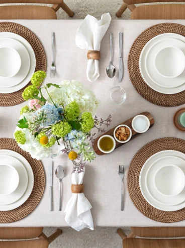 Artesano Collection aerial view on springtime table with no food