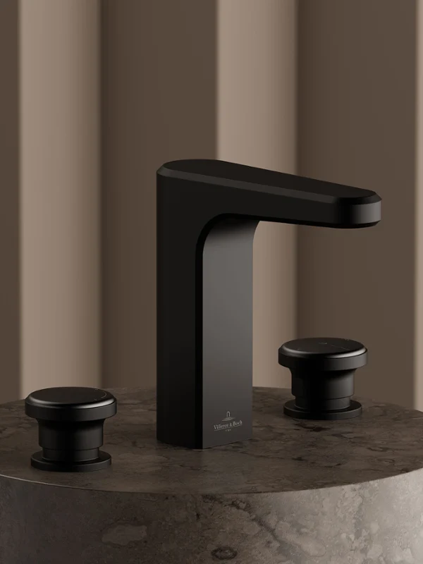 Vea matt sort trehulls servantbatteri. Særpreget Villeroy & Boch Vea trehulls servantbatteri i matt sort, som kombinerer moderne sofistikasjon med tidløs eleganse.