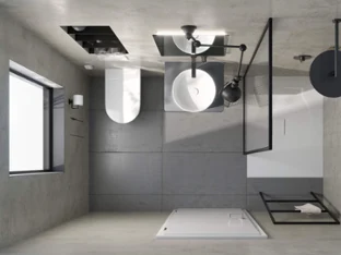 ViClean shower toilet in a modern guest bathroom A modern guest bathroom with a ViClean-I200 shower toilet and Artis washbasin.