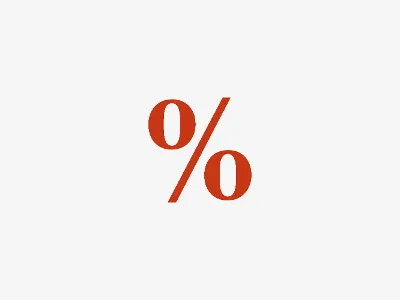 Sale - Helles Header Ein rotes Prozentsymbol ist auf einem einfachen weißen Hintergrund zentriert.