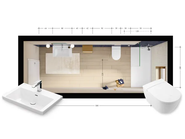 Plan łazienki Plan łazienki z wyposażeniem i produktami Villeroy & Boch.