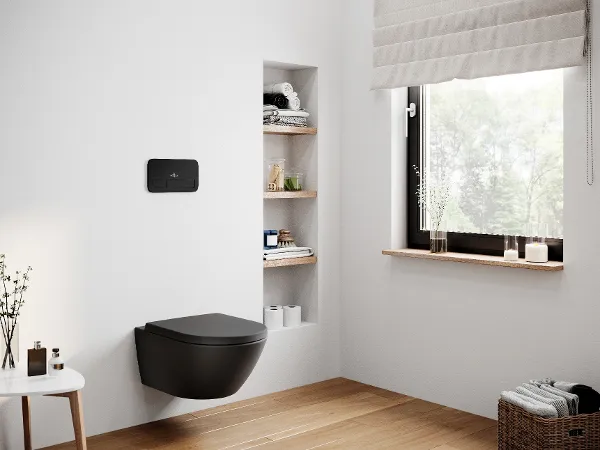 Helles Badezimmer mit Subway 2.0 Tiefspül-WC Helles Badezimmer mit Subway 2.0 Tiefspül-WC und hölzernen Akzenten