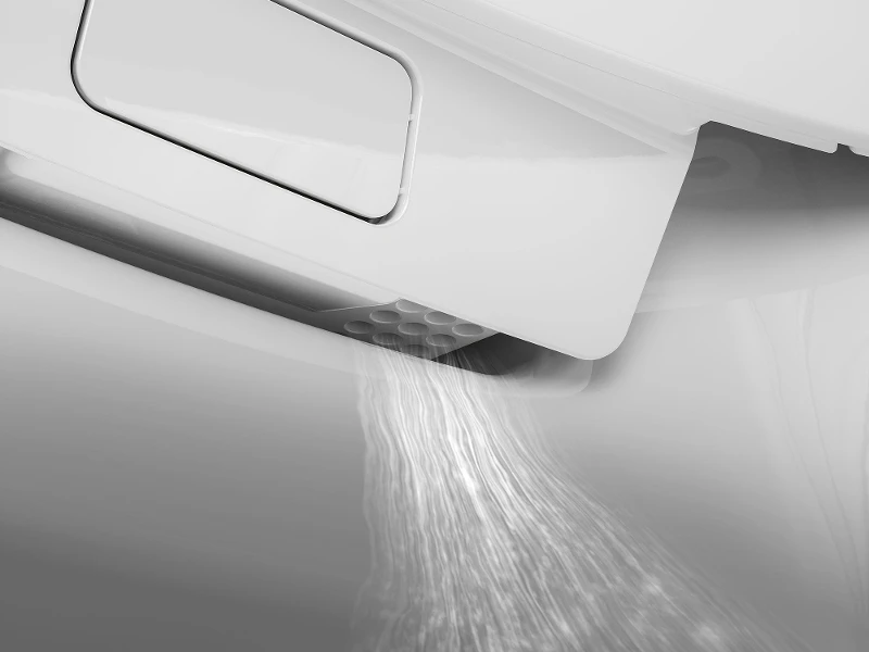 Detalj av Supreo dusjtoalett med luktavsugssystem Nærbilde av Supreo dusjtoalett med integrert luktavsugssystem for et friskt og behagelig baderomsmiljø.