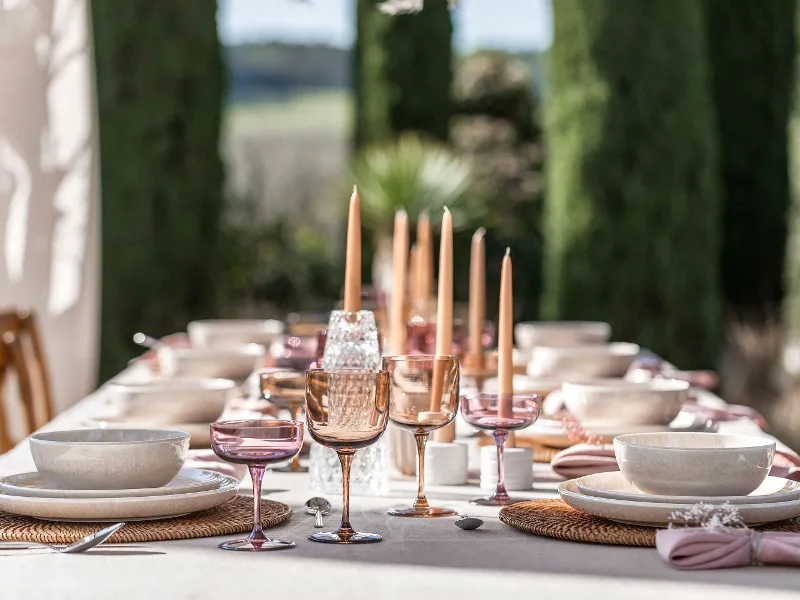 A table set with like. by Villeroy & Boch Perlemor tableware.