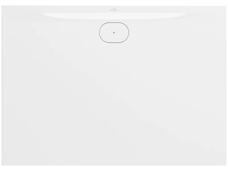 Villeroy & Boch Ecora shower tray in White Alpin with oval waste cover, shown cut out on a white background.
