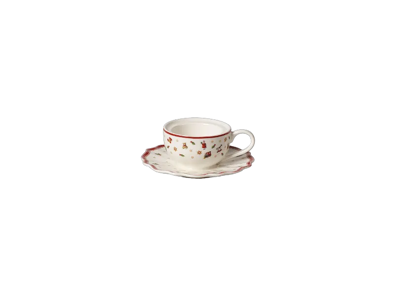 Advent Calendar sneak peak - 08 Tea light cup holder Villeroy & Boch porcelain tea light holder cup with a red Christmas pattern on a plate.