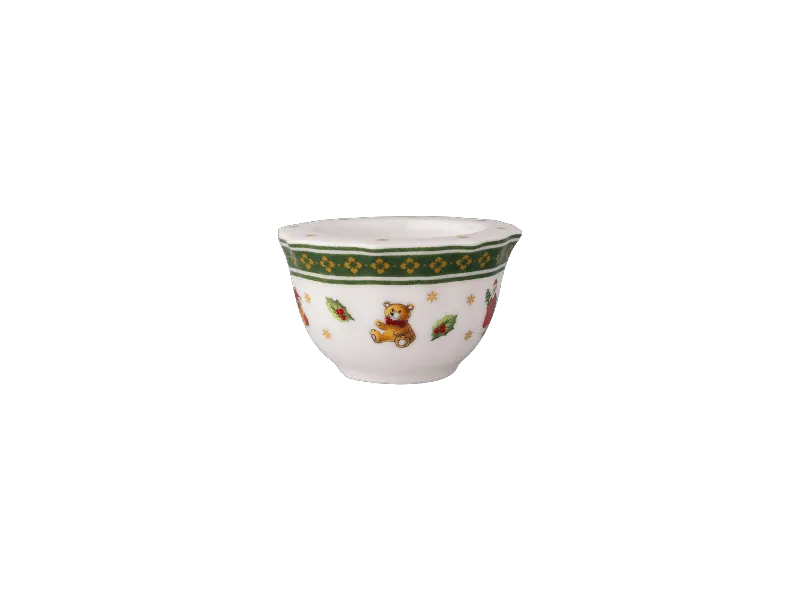 Advent Calendar sneak peak - 22 Tea light holder Villeroy & Boch ceramic tea light holder white with green trim, decorated with Christmas motifs like a tree, stars, and gifts.