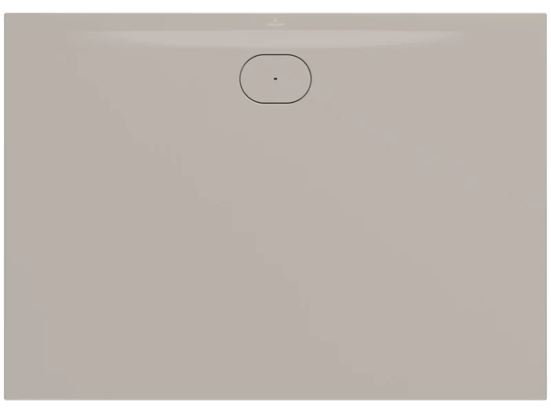 Villeroy & Boch Ecora shower tray in almond with oval waste cover, shown cut out in a close up. 
