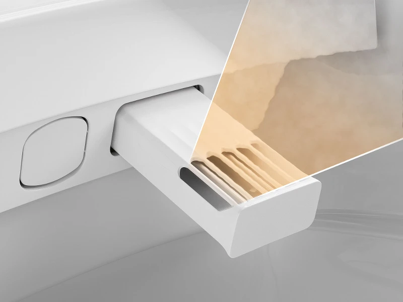 Supreo dusjtoalett-dyse med HighPower-tørkefunksjon Nærbilde av Supreo dusjtoalett med integrert HighPower-tørker for skånsom, men effektiv tørking etter rengjøring.