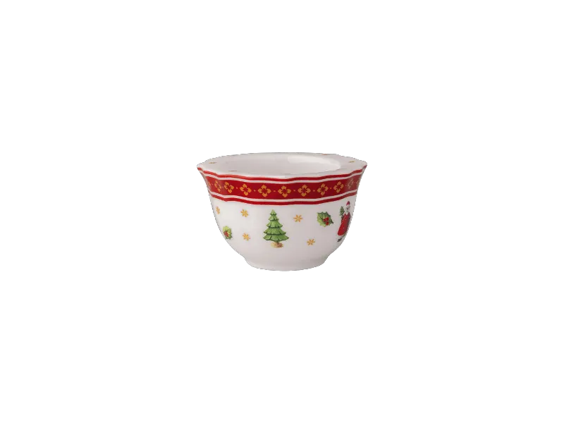 Advent Calendar sneak peak - 01 Tea light holder Villeroy & Boch ceramic tea light holder with red rim, decorated with Christmas motifs like a tree, stars, and gifts.