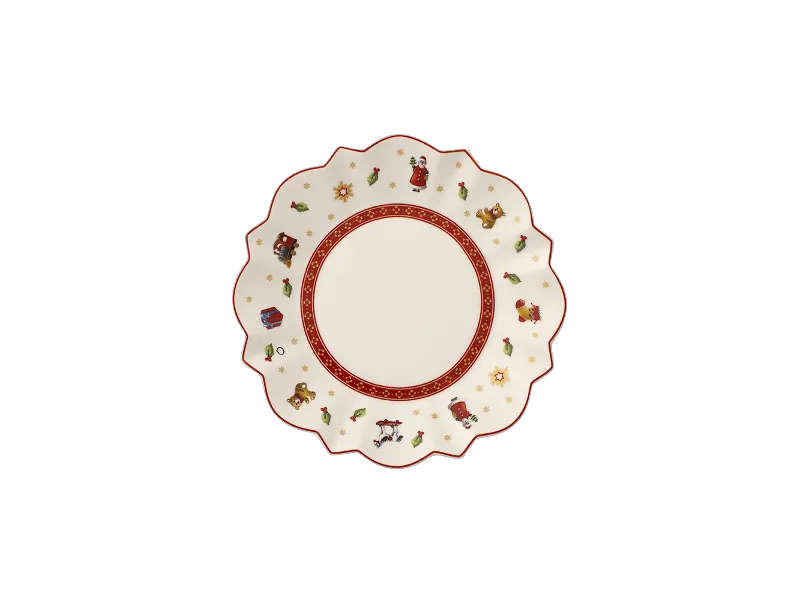 Advent Calendar sneak peak - 21 Plate Plate from Villeroy & Boch with a wavy rim shows decorative Christmas motifs along the edge, accented by a red rim.