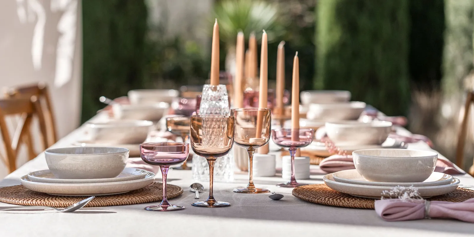 A table set with like. by Villeroy & Boch Perlemor tableware.