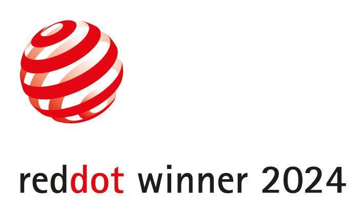 Logo ufficiale del Red Dot Award 2024 – simbolo internazionale di qualità per un design di prodotto eccellente.